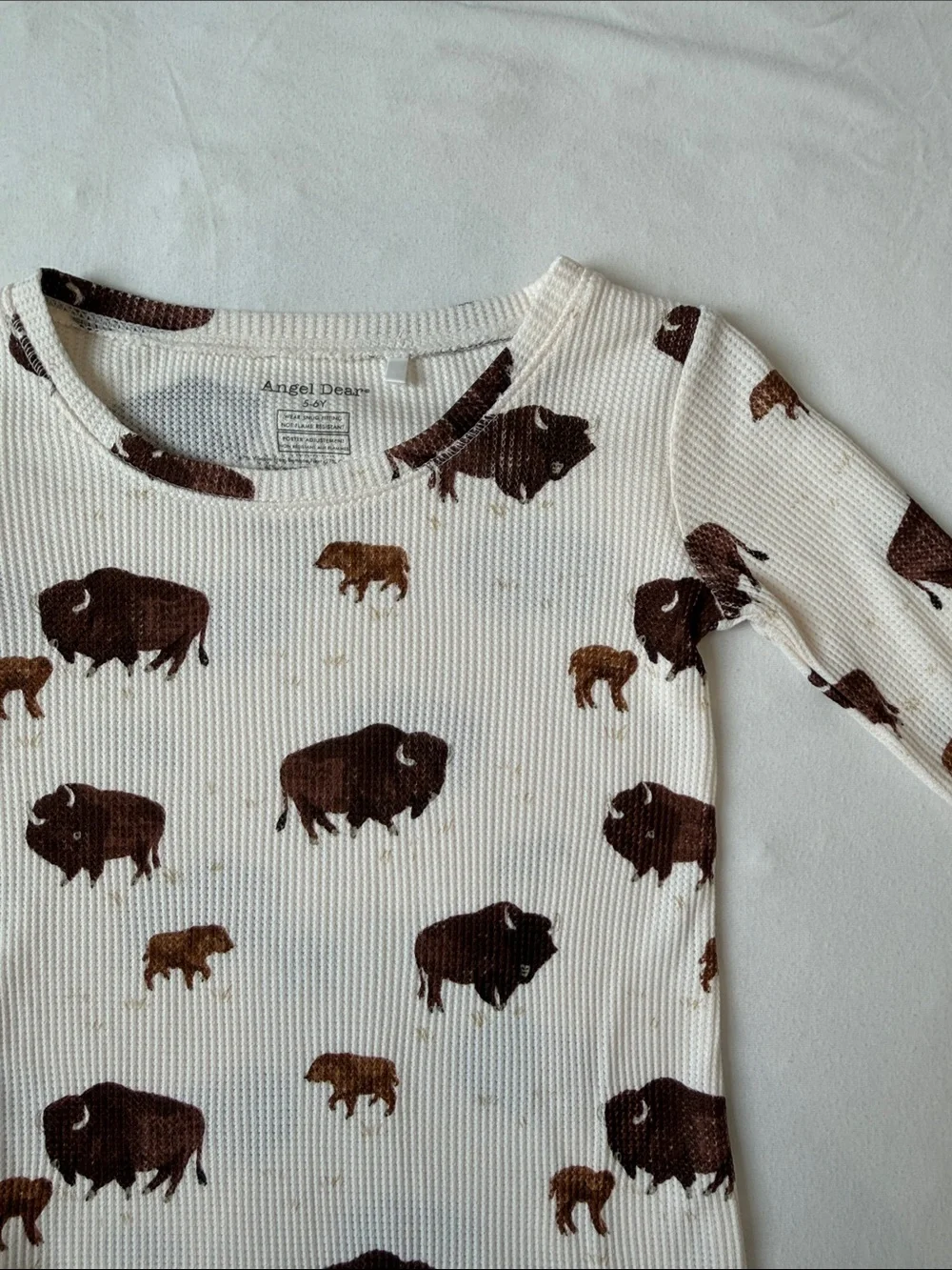 Angel Dear Buffalo Waffle Knit Long Sleeve Pajama Set Size 5-6 Years
